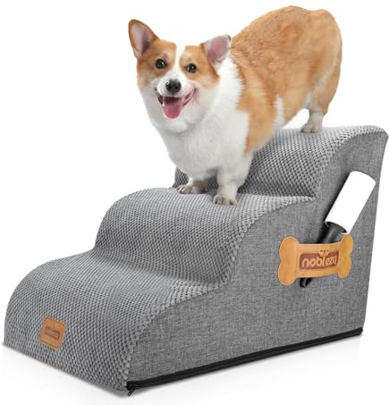 Nobleza Hundetreppe, Hundetreppe für Kleine Hunde 40cm, Hunderampe für Couch aus Hochdichtem Schwamm, Haustiertreppe für Hunde mit Fusselrolle für Sofa Bett Auto, 57x40x40cm, 3 Stufen