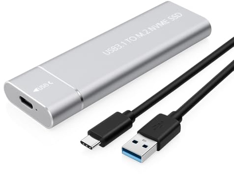 M.2 SATA & NVME SSD Enclosure USB 3.2 M2 Converter Adapter Caddy 10Gbps Aluminium for M.2 B&M-Key/M-Key 2230/2242/2260/2280 SSDs (Supports Only NVME SSD, Silver)