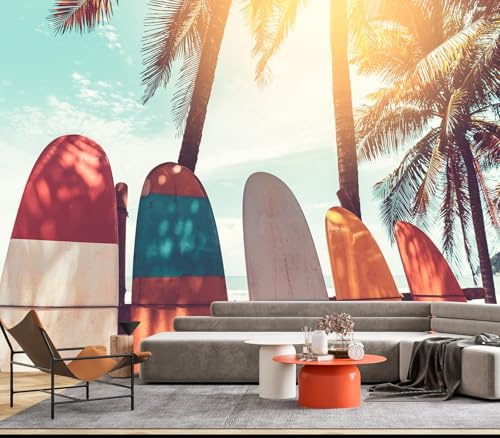 JHGRXFHB-Summer Scene at a Tropical Beach with Many Colorful Surfboards Peel and Stick 90 x 67
