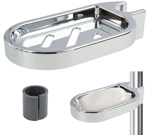 Soporte de Jabón para Barra de Ducha, Jabonera para Jabón de Riel de Ducha Extraíble, Estante de Jabón para Baño en ABS Cromado, Organizador de Jabón para Ducha, Apto para Tubo de 24 mm
