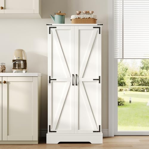 Armadio da cucina 128,5 cm, con 2 ante a battente e ripiani regolabili per piccoli spazi in sala da pranzo o soggiorno, struttura bianca rotocalco
