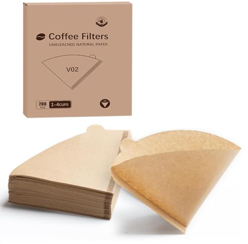 ZORVYN 200 Stück Ungebleichte Hario V60 Filter Größe 2 in Kegelform für V60 Dripper Kaffeemaschine