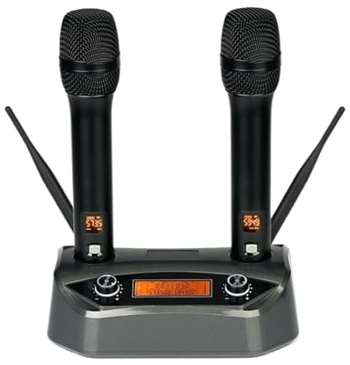 UHF Dual Channel Dynamic Echo Microphone Wireless System With Charging Dock Control With Charging Profesional Karaoke