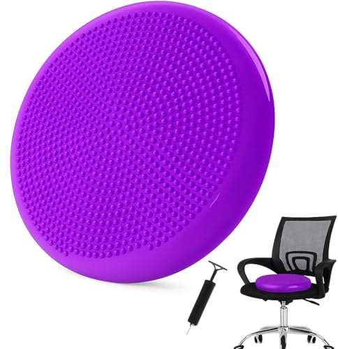 Wobble Cushion for Balance and Posture – Inflatable Core Strength Trainer, Stability Cushion for Back Support, Exercise Therapy, and Muscle Recovery (Purple)