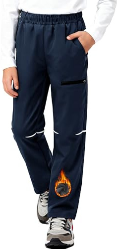 HIBETY Boys Youth Windproof Snow Pants with Fleece-Lining, Kids Waterproof Skiing Pants with 4 Pockets 02-Navy-M