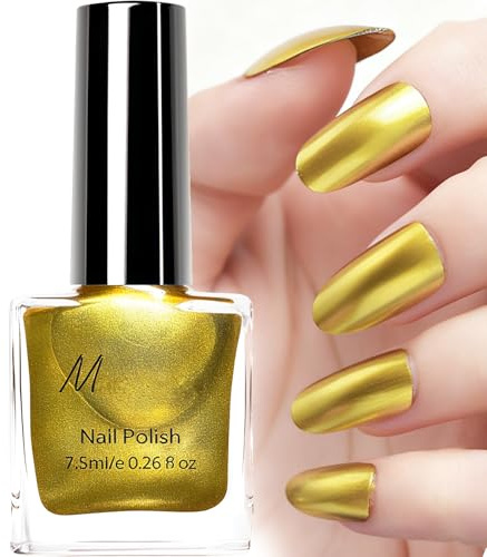 Gold Metallic Nail Polish - Gold Chrome Finish, Long-Lasting Chip-Resistant, Quick Dry Waterproof Nail Varnish for Party Festival Nail Art DIY