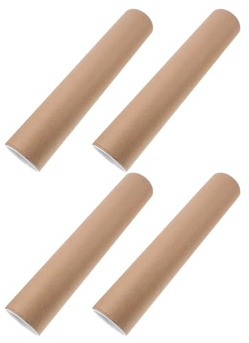 Healvian 4 Tubi Postali in Cartone Kraft 33x7 Cm Tappi Plastica, Tubi di Spedizione e Stoccaggio per Poster, Progetti Artistici e Documenti, Resistente Agli Urti, per Architetti e Creativi