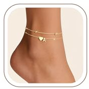 Turandoss Herz Fußkettchen für Damen Gold mit Buchstaben A Fußkette fusskette Herz Fussketten für Frauen Gold, Geschenke für Frauen Mädchen Freundin Geburtstag Sommer Strand Schmuck