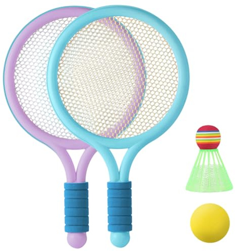 Ensemble de Badminton pour Enfants (4 pièces) Ensemble de Raquette Tennis pour Enfants interactif, sûr et Amusant, Comprenant 2 Raquettes, 2 balles différentes, Sports Plein air pour, t