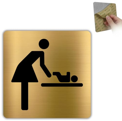 LEIASA | Plaque Change Bébé - 10x10 cm - Aluminium Doré - Coin des Parents | Cartouche Table de Change, Visuel Couche Propre, Badge Nurserie Carrée, Notice Lait Biberon, Mention Petit Nourrisson
