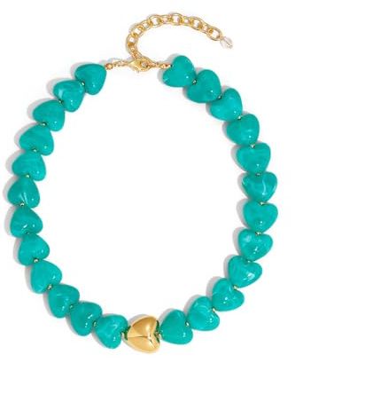HolidayQbee Bunte Herz Halskette Damen, Statement Kette Mit Vielfarbigen Harzperlen Und Gold Akzenten, Handgefertigter Boho Schmuck Für Damen