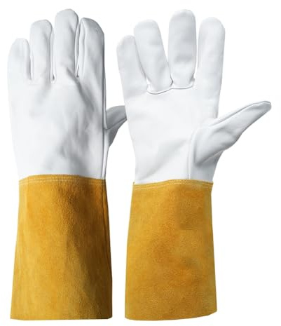 Akfldms Guantes de Trabajo, Guantes de Soldadura Sin Forro, con Puños y Guantes Ignífugos para Soldadores, Extremadamente Suaves y Flexibles.