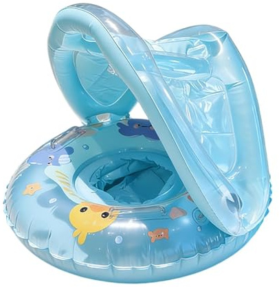 Inflatable Pool Floats - Portable Kids Swimming Ring with Sunshade, Whale Sunshade Swimming Float, for Beach Lake Outdoor Backyard Vacation Travel Party Summer