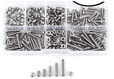 WINGONEER 230Pcs M2 304 Stainless Steel Allen Hex Drive Button Head Socket Cap Bolts Screws Nuts Assortment Kit (M2)
