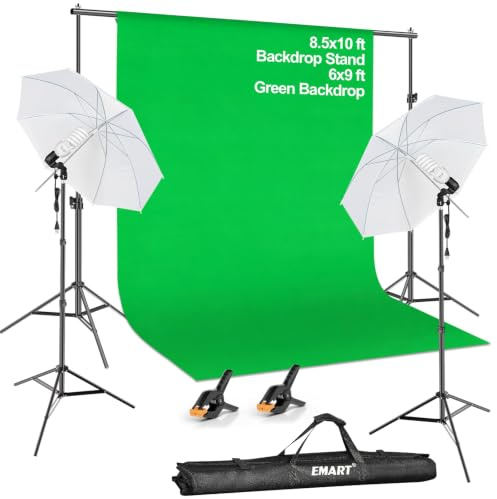 GUCEALU Emart Fotohintergrund kontinuierlicher Regenschirm Studio-Beleuchtungsset, Musselin, Chromakey-grüner Bildschirm und Hintergrund-Ständer für Fotoaufnahmen und Videoaufnahmen