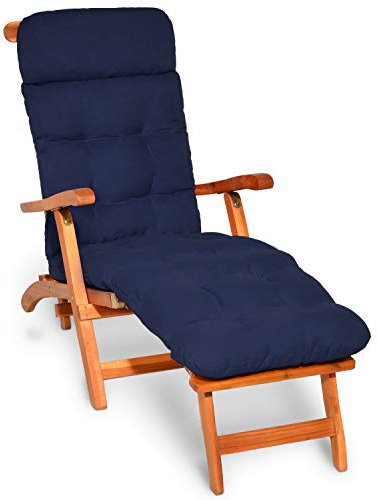 Beautissu Bequeme Liegenauflage Deckchair & Sonnenliegen 200x50cm Flair DC – 8cm Dicke Polsterung Gartenliege Auflage Sonnenliege Liegestuhl Polster mit Schaumflockenfüllung Gartenmöbel Kissen Blau