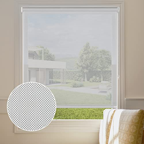 Persilux Fensterrollos mit Solar-Rollo (76,2 cm B x 182,9 cm H, grau) Licht durch halbtransparente Farbtöne, schwer entflammbare Jalousien für Fenster, Tür, Küche