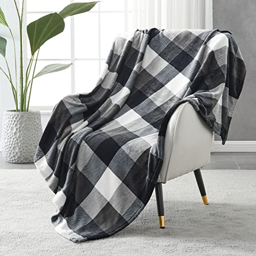 SOCHOW Flanell Karierte Fleecedecke 150 × 200 cm, Schwarz/Weiß | Weich Kuschelig Leicht Ganzjährig Kuscheldecke für Bett, Couch, Auto