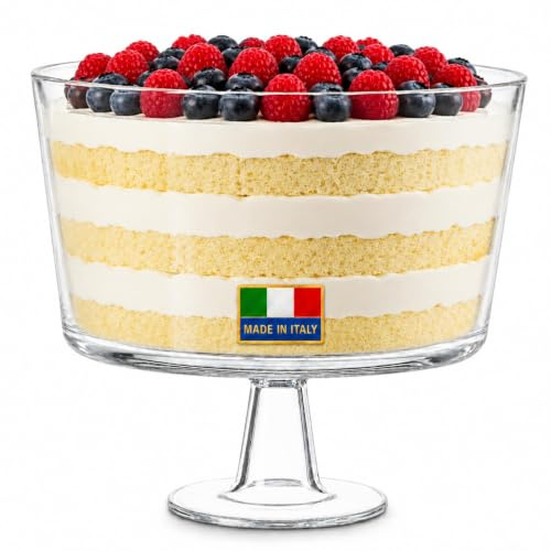 Godinger Trifle Bowl, Italian Made Crystal Glass Footed Trifle Bowls, Fruit Bowl, Dessert Display Cake Stand