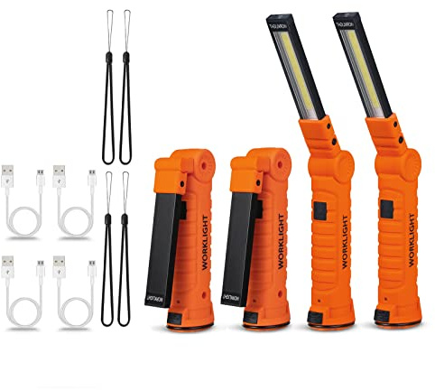 LED Battery Powered Torches,Vagocom USB Rechargeable Torch Super Bright Flashlight COB Work Light Portable Inspection Lamps with Magnetic Base for Tools,Mens Gifts,Workshop (4 Pack)