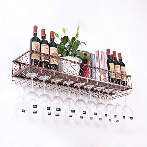 GJSN Novelty Wine Rack,Wine Shelf Wine Glass Rack Wall Mounted Bottle Holder Metal Storage Wine Bottles Holder Racks for Wine Bottles Stemware Glasses/Brass/100Cm