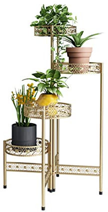 YWQJL Portapiante a Piani da Interno in Ferro,4 Livelli Pieghevole scaletta Decorativa per Piante per Interni ed Esterni, Giardino,Balcone,per Fiori Scaffale Portafiori in Metallo,Gold