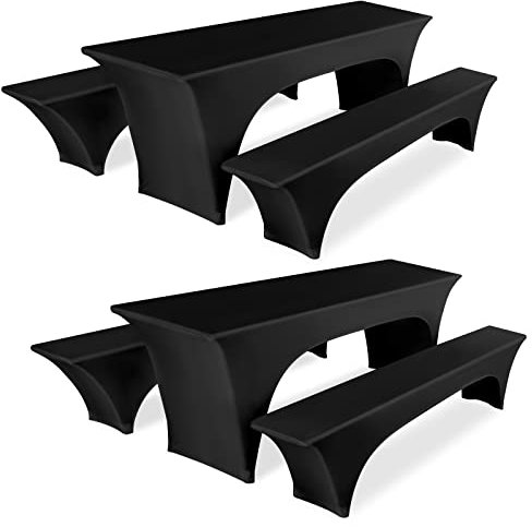 Pesonlook Zwei 3-teilige Sets Schwarzes Stretch-Biertisch- und Bankabdeckungs-Set für 50 cm Tischbreite, Bierbankabdeckung, Bierzeltgarnitur 220 x 50 x 80 cm für Bankett im Freien