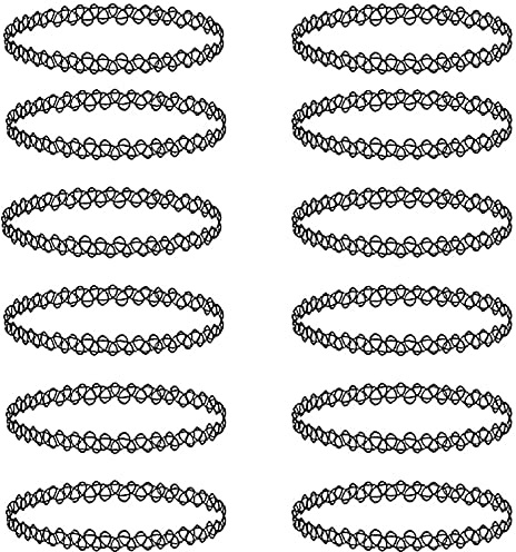 CYWQZZ 12-teiliges Tattoo-Choker-Halsketten-Set, Boho-Stretch, elastischer Schmuck für Frauen und Mädchen, Kunststoff