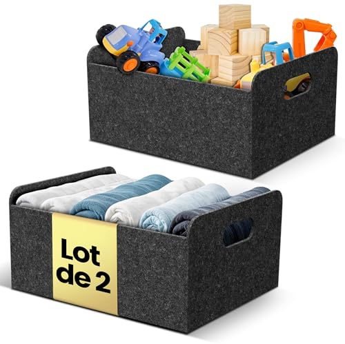 Bada Bing 2er Set stabiler Filzkorb in anthrazit für Regal und Kleiderschrank - faltbarer Organizer - kleiner Faltkorb zur Aufbewahrung - Aufbewahrungsbox aus Filz Korb Box | faltbarer Organizer - kleiner Faltkorb zur Aufbewahrung - Aufbewahrungsbox aus Filz Korb Box