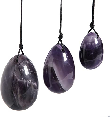 Nupuyai Amethyst Yoni Ei Set gebohrt Massagestein für Beckenboden | Yoni Eier Edelstein Set mit Schnur, Kristall Kegel Ei Stein für Frauen zur Kegel Übung und Stärkung der Beckenbodenmuskulatur
