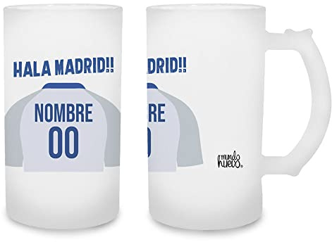 Jarra de cerveza personalizada con texto. Regalo original. Madrid. Regalo equipo de futbol. Haz un regalo único