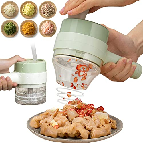 DEPILA Portable Multifunction Electric Vegetable Cutter, Mini Wireless Electric Garlic Mud Masher, 4 in 1 Handheld Electric Vegetable Cutter Set, for Chili Onion Celery Ginger Meat