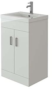 VeeBath Venus 500 Vanity Unit with Basin, Floor Standing Cabinet Rectangular Ceramic Wash Basin for Bathroom Furniture with 2 Shelves and 2 Doors- Gloss White (Flat Pack)
