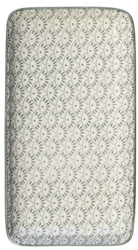 Chic Antique Serveringsfat med mönster Arés Porslin - Rektangulär tallrik för sushi, dessert, mellanmål, förrätt - Tål mikrovågsugn och diskmaskin - 20,5 x 11 cm Verte