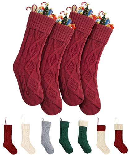 Mr. Pen- Cable Knit Christmas Stockings, 18 Inch, 4 Pack, Red, Premium Acrylic Yarn, Cozy Holiday Stockings for Mantel Décor, Fireplace Hanging Stuffers