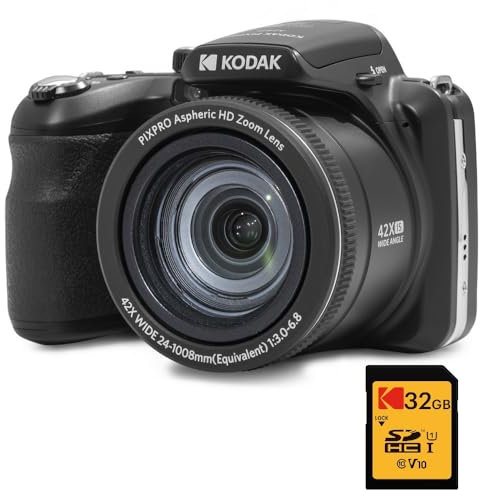 KODAK Pack Numérique Bridge Pixpro Astro Zoom AZ425 + Carte SDHC 32GB - Appareil Photo 20 MP, Zoom 42X, Grand Angle, Écran LCD 3, Vidéo Full HD 1080p, Batterie Li-ION - Noir