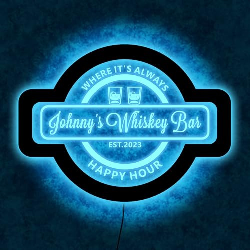 Benutzerdefinierte Whiskey Bourbon Bar LED Wandschild Neon ähnlich – Farbwechsel Mit Schalter – 4 Größen. Personalisieren Sie Ihren Namen