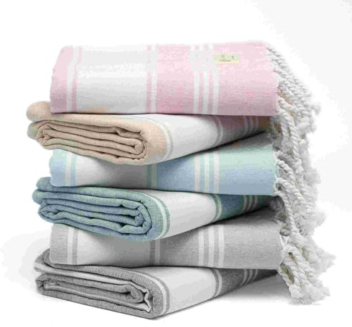Salt Earth Cotton Turkish Beach Towel, Set of 6-36 X72 Large Bath Towels, Quick Dry Towel, Bathroom, Beach Essentials, Gym, Quick Dry for Shower, Lightweight Large Towels for All (Multicolor)