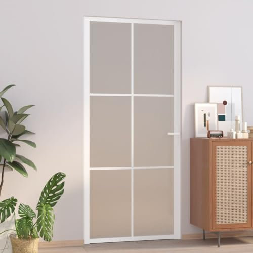 Innentür 93x201,5 cm Weiß Mattglas und Aluminium, ZEYUAN Zimmertür, Eingangstür, Innentüren, Wohnungstür, Nebeneingangstür, Terrassentür, Außentüren - Montagezubehör inbegriffen