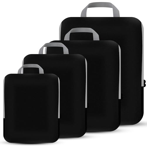 PANDA JOYS Juego de 4 cubos de embalaje de compresión para viajes, accesorios de viaje, organizadores de embalaje expandibles para llevar en el equipaje de mano, bolsas de viaje esenciales, color