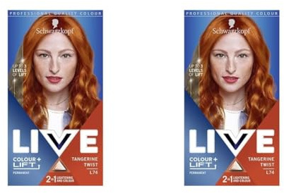 Schwarzkopf LIVE Colour + Lift, Long-Lasting Permanent Copper Hair Dye, Lightens Up To 3 Levels, Tangerine Twist L74,package may vary (Pack of 2)