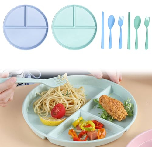 Piatti Piani Divisi - Compartimentati in Plastica per Controllo Porzioni, Menu Pranzo e Cena Riutilizzabili, Infrangibili