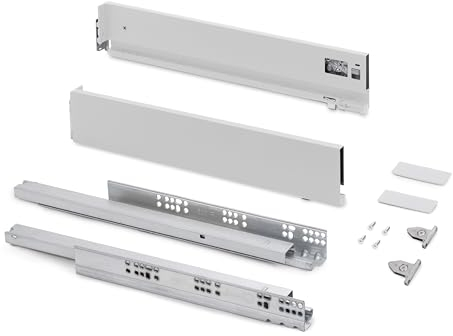 Emuca - Schubladen-Kit für Küche und Bad mit 3D-Regelung, Höhe 93mm, Tiefe 500mm, 40 Kg, sanftes Schließen, Panels nicht enthalten, Stahl, Weiß