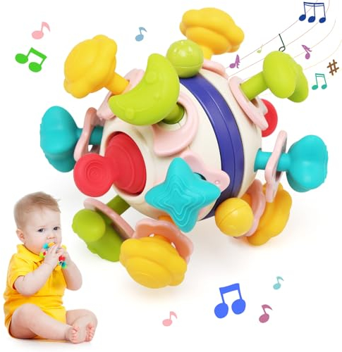 BelleStyle Greifball Baby Spielzeug, Beißspielzeug Sensorische Montessori Spielzeug Baby, Beißring Rassel Babyspielzeug aus Silikon Babyrassel Motorikspielzeug Geschenk für Babys 3 6 9 12 Monaten