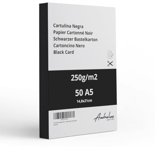 50 Blatt Fotokarton A5 Schwarz 250gr/m2 | Tonkarton A5 Schwarz | 50 Blätter Tonpapier 21x14,8cm | Bastelkarton - Postkarten, Geschenkkarten, Einladungen, Handarbeiten, Kunsthandwerk