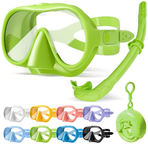 HINATAA Schnorchelset Erwachsene, Macaron Rahmenlose Taucherbrille, 180° Ultra Weitsicht Anti Nebel Schnorchelmaske, Anti-Leck Professionelles Tauchmaske, Schwimmbrille Frauen Männer