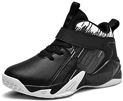 CZHIHANEG Basketskor för barn, basketskor, flickor, sportskor, barn, sportskor, löparskor, Svart och vit, 37 EU