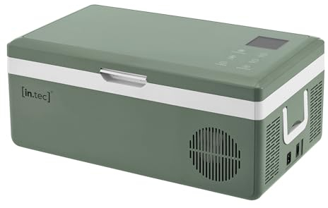 in.tec Glacière Électrique Portable de 15 L Réfrigérateur de Voiture avec 2 Compartiments -20℃ à 10℃ Congélateur Contrôle Numérique Camping Bateau Plastique 60 x 35 x 26 cm Vert Militaire