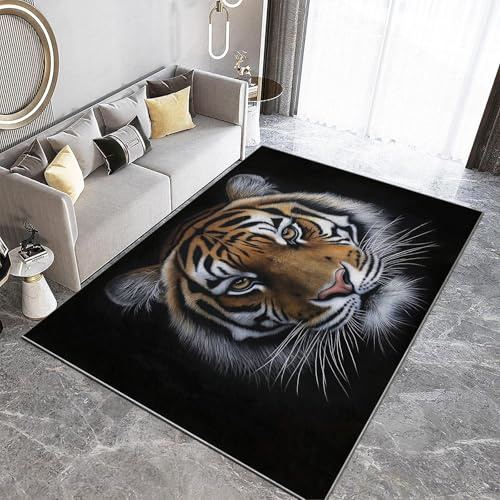 Generisch Teppich Wohnzimmer 80 x 150 cm Dunkel Und Böse Tier Tiger 3D Teppich-Küche Jugendzimmer Esszimmer und Schlafzimmer Teppich Kurzflor Teppich Extra Weich Pflegeleicht