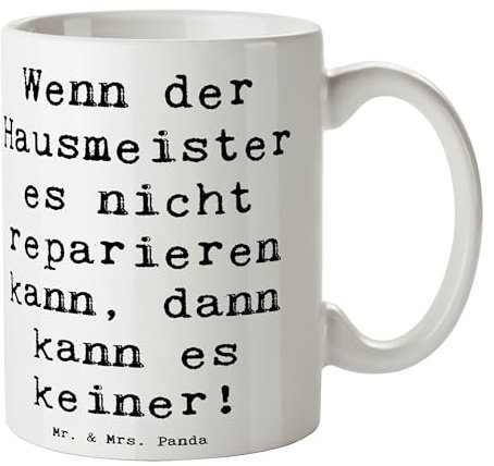 Mr. & Mrs. Panda Tasse Spruch Wenn der Hausmeister es nicht reparieren kann, dann kann es keiner! - Geschenk, Kaffeebecher, Gartenpflege, Büro Tasse,